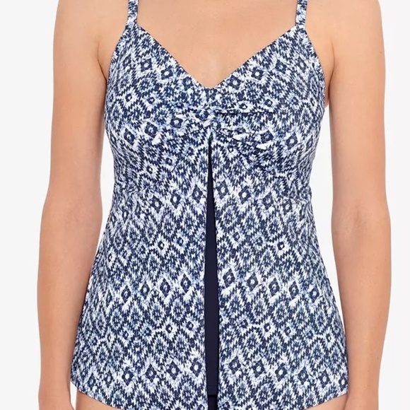 Swim Solutions Women's Navy Blue Twist Front Flyaway Tankini Swim Top Support - Picture 1 of 3